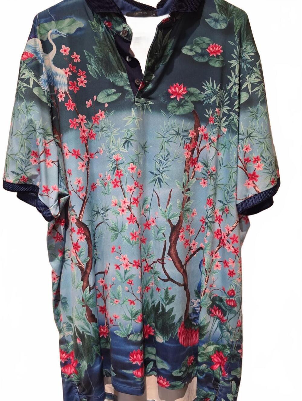 Greyson Golf Wolf Magic Garden Print Short Sleeve Men's Polo Shirt Size XXL